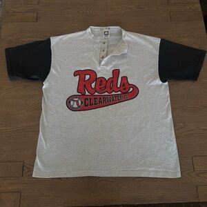 Vintage Reds Clearwater Tampa FL Baseball Henley Tee USA Made XL Oversized